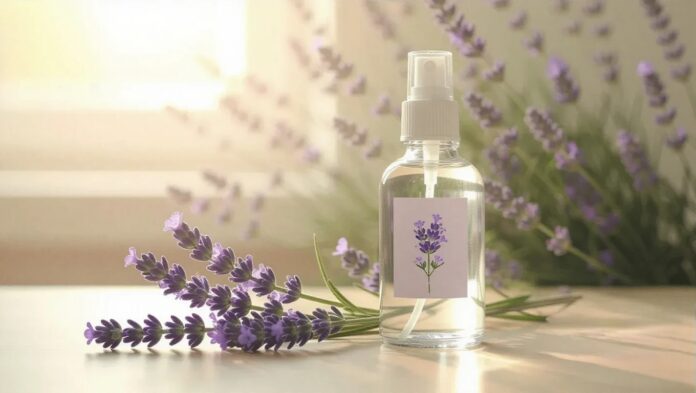 Flacone spray con lavanda per igiene intima naturale.