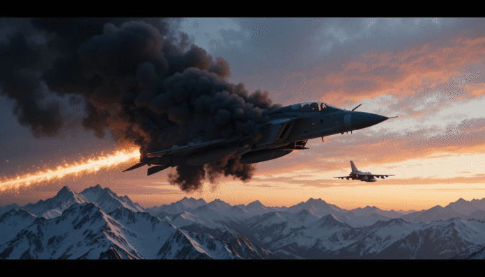 Caccia Rafale in fiamme precipita tra le montagne dopo un presunto scontro con un J-10C pakistano.