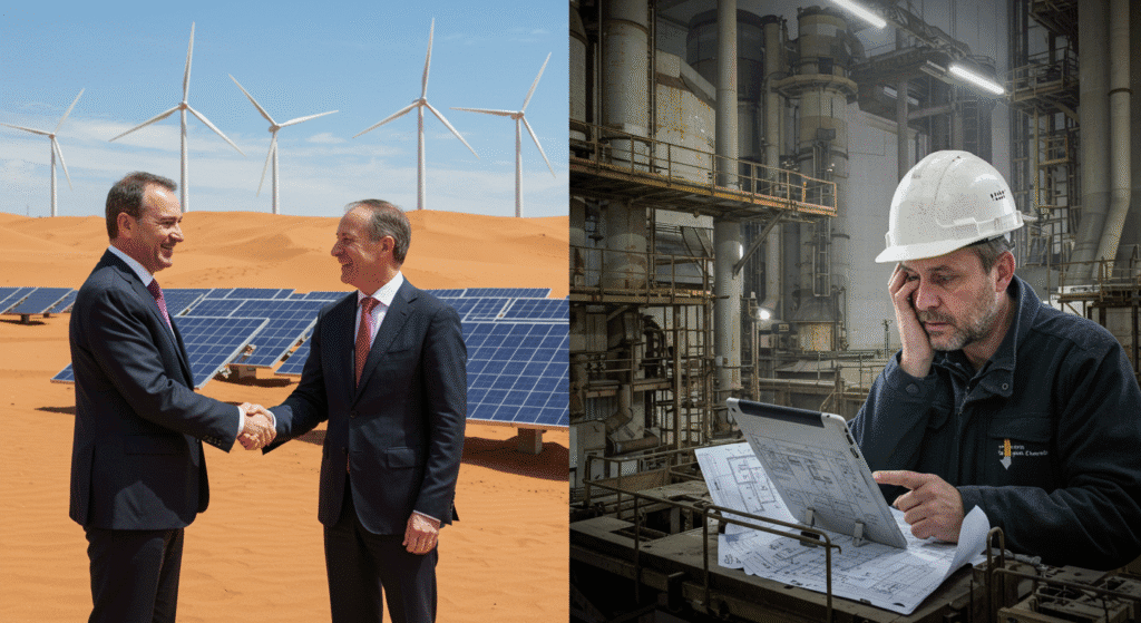Contrasto tra le ambizioni politiche sull'idrogeno verde in contesti desertici e la pragmatica realtà industriale e ingegneristica del Nord Europa.