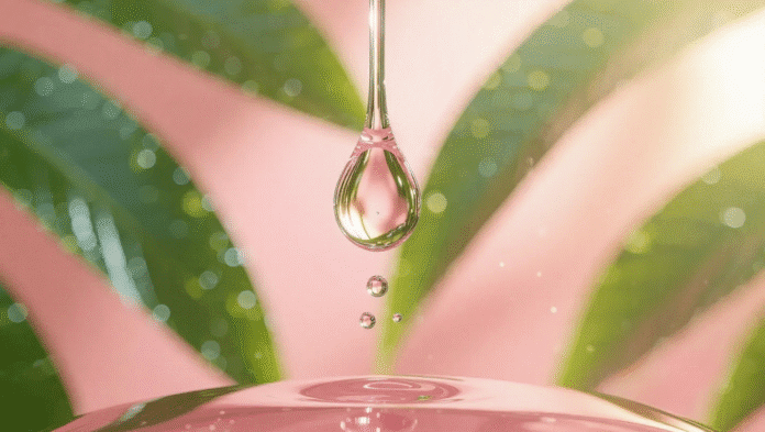 Goccia di olio di cocco che idrata una gengiva sana, rimedio naturale per l'infiammazione.