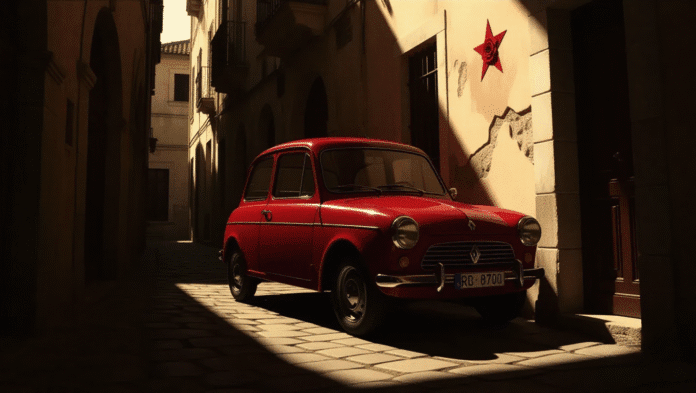 Renault 4 rossa in Via Caetani, simbolo del ritrovamento di Aldo Moro e del mistero legato al suo omicidio.
