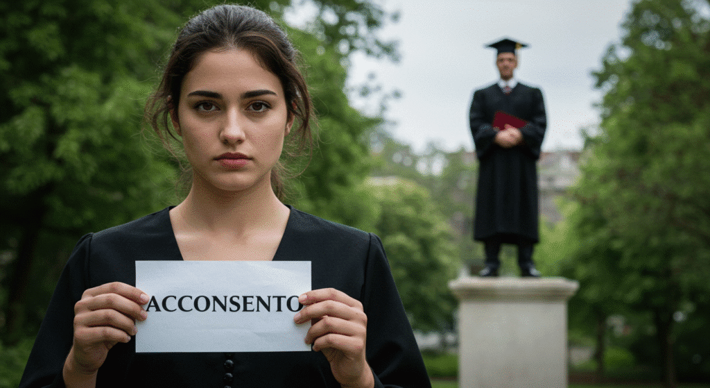 Madre rivendica il diritto al consenso genitori di fronte a un'autorità accademica distante.