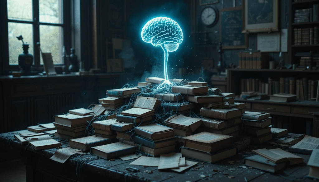 Libri di traduzione tradizionali resi obsoleti da un cervello digitale olografico.