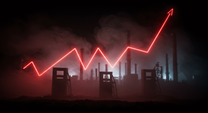 Grafico finanziario che mostra l'impennata dell'inflazione causata dall'aumento del prezzo del petrolio.