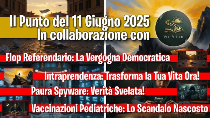 Miniatura del podcast di Vel Aliter dell'11 giugno 2025 che tratta di referendum, spyware, vaccini e della sfiducia dei cittadini.