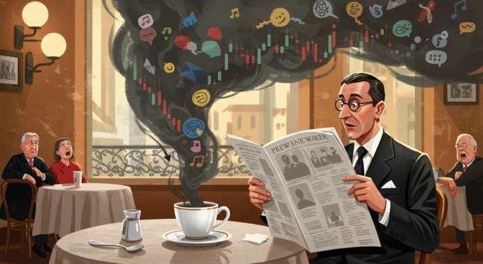 Illustrazione satirica di un uomo che beve un 