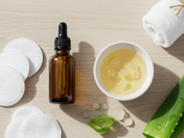 Ingredienti naturali per il trattamento della cheratosi seborroica: olio di ricino, aceto di mele e aloe vera.