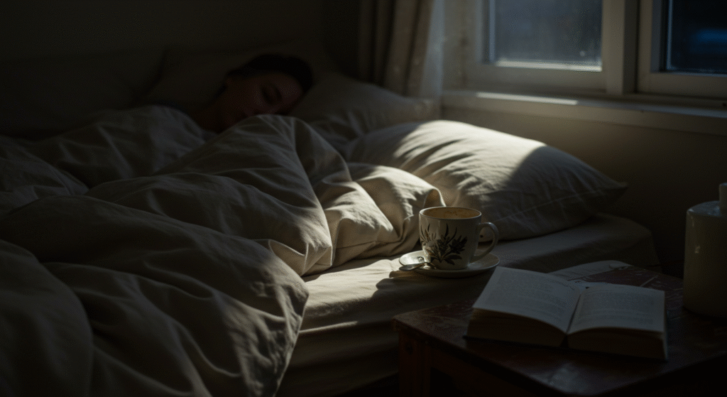 Persona che dorme profondamente nel suo letto, simbolo degli effetti benefici dei rimedi per l'insonnia.