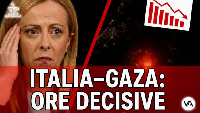 Thumbnail con il volto di Giorgia Meloni, un'immagine di Gaza e il titolo 