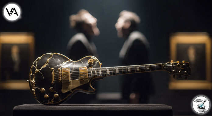 La chitarra Oasis della rottura tra i fratelli Gallagher esposta come un'opera d'arte per un'asta milionaria.