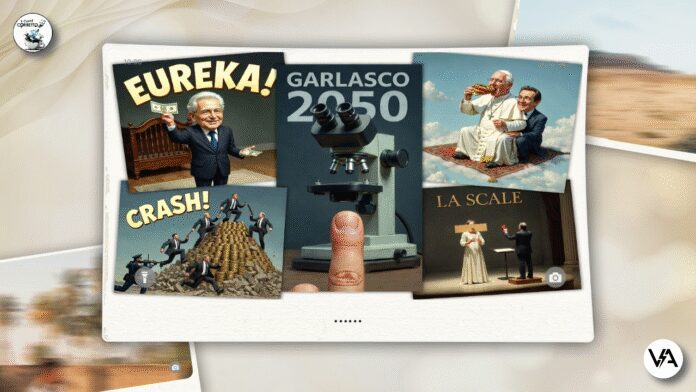 Fumetto satirico con Mattarella e culla vuota, Papa in Turchia, Garlasco al microscopio, banchieri che crollano e cantante della Scala imbavagliato.