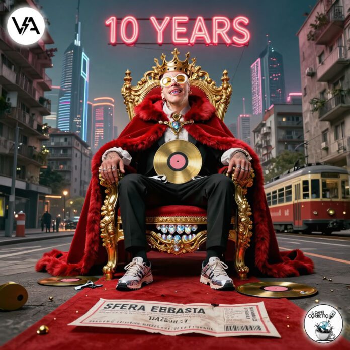Sfera Ebbasta su un trono di dischi d'oro festeggia 10 anni di carriera tra Cinisello e Milano.