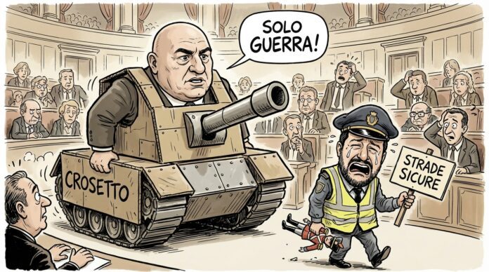 Crosetto Lega Strade Sicure vignetta satirica