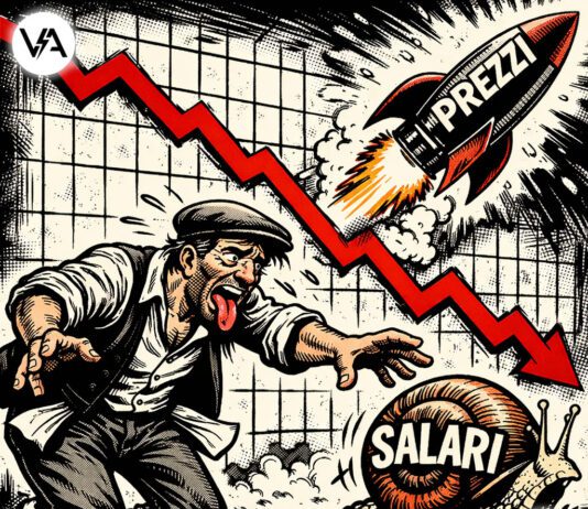 stipendi italiani fermi: l’incredibile corsa dei prezzi stipendi italiani fermi caricatura satira