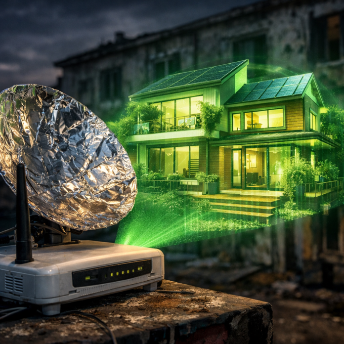 Olo-Pannello Eco-Fake proiettore ologrammi case green satira