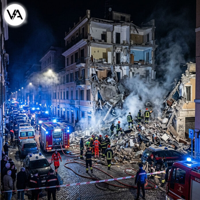 Crollo Palazzina Roma macerie