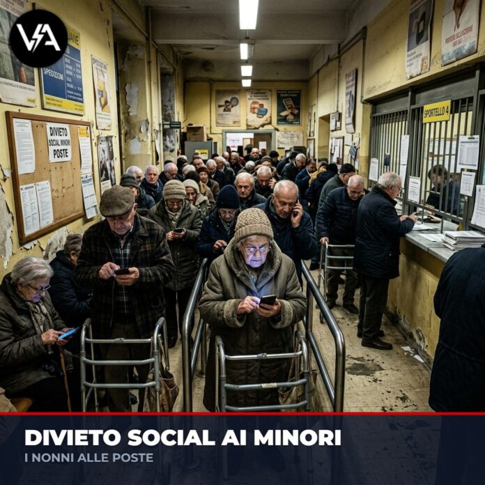 Divieto Social Minori Governo - Anziani alle poste con smartphone