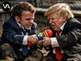 un autentico macron contro trump: lo scontro agli esteri è servito macron trump scontro esteri rappresentato come una lite infantile con giocattoli all'onu