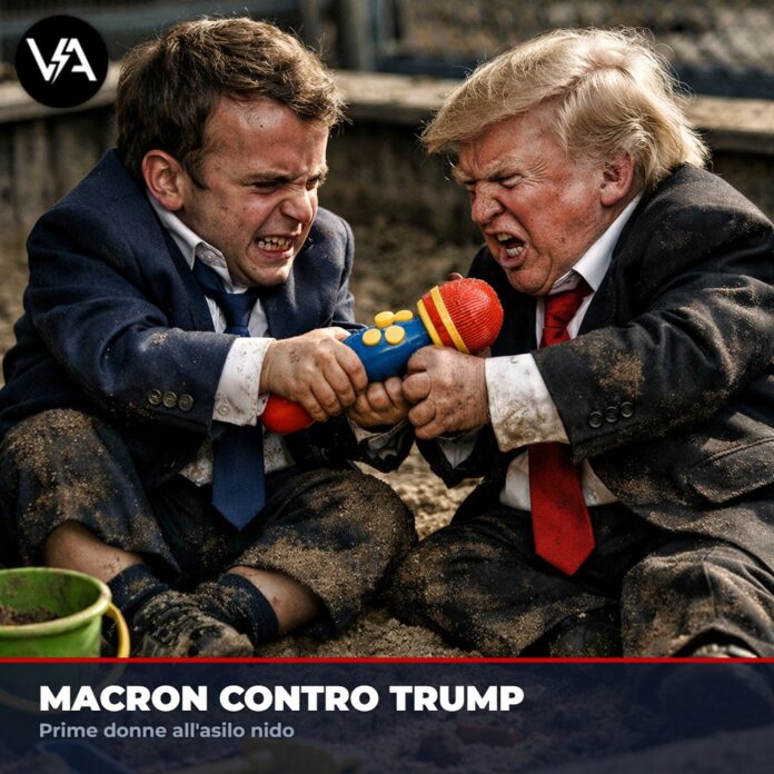 Macron Trump Scontro Esteri rappresentato come una lite infantile con giocattoli all'ONU