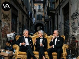 il glorioso salone del mobile a milano: migliaia di espositori per ricchi salone mobile milano espositori mostrato con divani elitari in mezzo all'immondizia