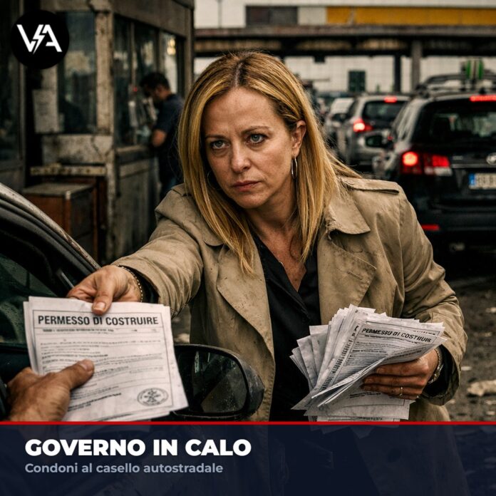 Governo Meloni Sondaggi Calo in una rappresentazione cruda e satirica.