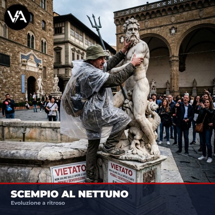 Giovane scala Fontana Nettuno Firenze Satira