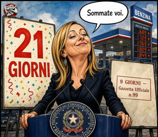 accise benzina: meloni annuncia 21 giorni, la gazzetta ufficiale risponde con 9 accise benzina meloni - satira sul decreto accise e l'annuncio dei 21 giorni